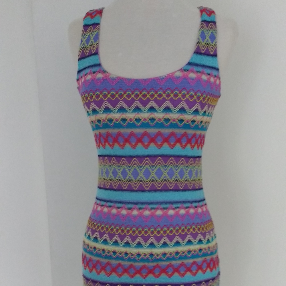 Reverse Multicolored Weaved Tribal Bodycon Dress